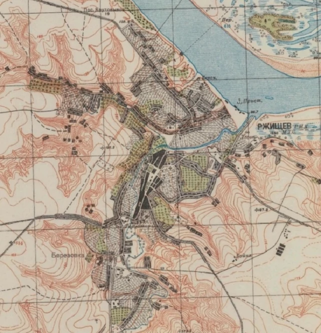 Ржищів на мапі РСЧА 1935 року