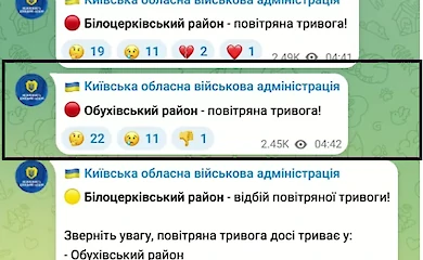 На Киевщине заработала система точечных воздушных тревог