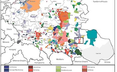 Князі Острозькі і Обухів на карті впливів магнатських родин 17 ст.