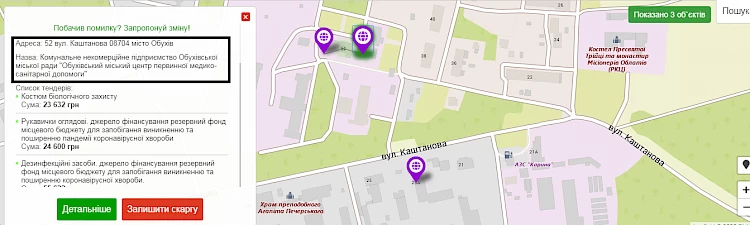 Карта &laquo;коронавірусних закупівель&raquo; показує на що витрачають кошти в Обухові