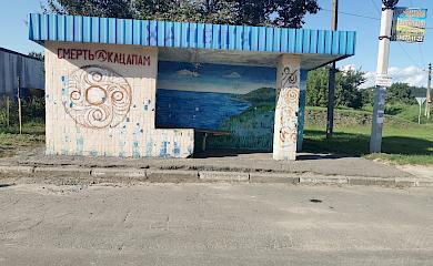 Біля Обухова сфотографували незвичну зупинку: на ній зображена найкоротша версія національної ідеї