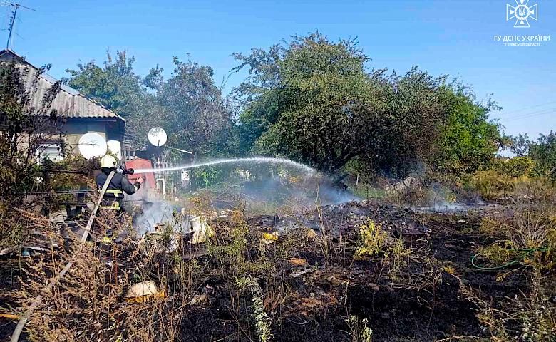 Жгла траву, но огонь перекинулся на соседский гараж: пожар на Броварщине (фото)