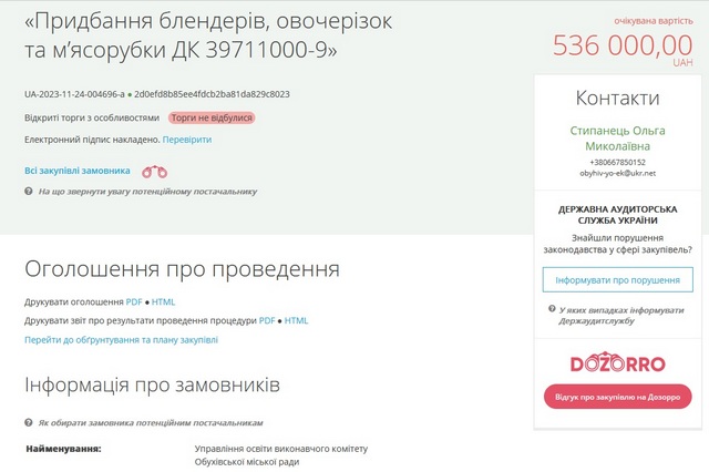 В Обухове не нашли поставщика кухонного оборудования для школ и садиков