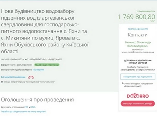 В селах на Обуховщине будут строить артезианские скважины за 1,7 млн грн